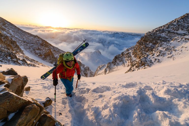 Angela Hawse on the eastern face of Castle Peak in 2018