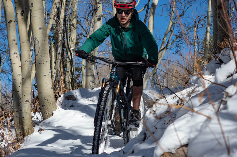 David Golay trying *not* to crash on a snowy Strand Hill, Crested Butte, Colorado