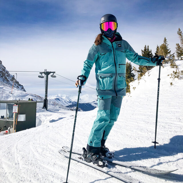 Kristin Sinnott in the Mt Xpore Jacket and Bib (Mt. Crested Butte, CO)