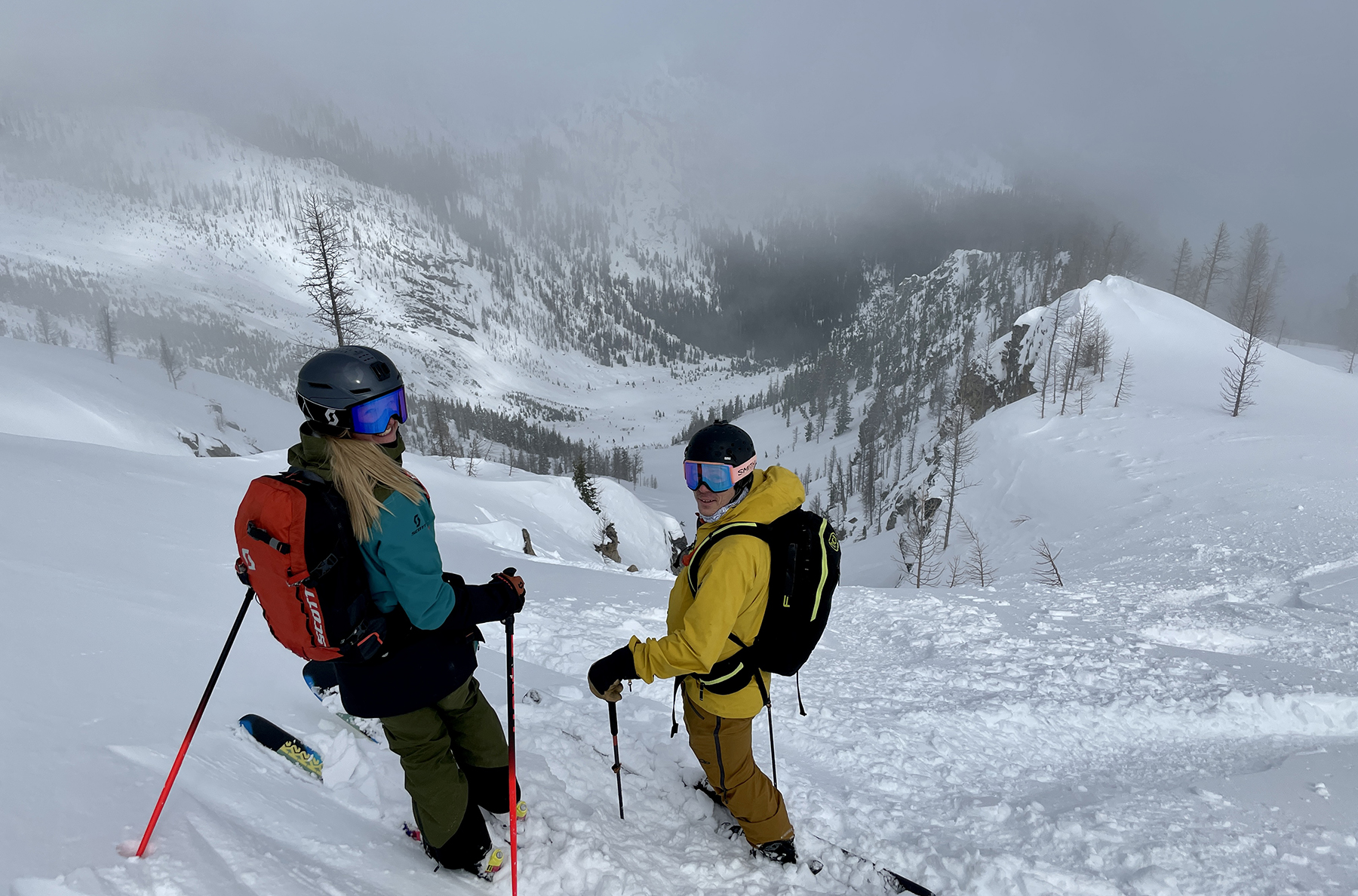McKenna Peterson & Jed Yeiser testing product in the Cascades.