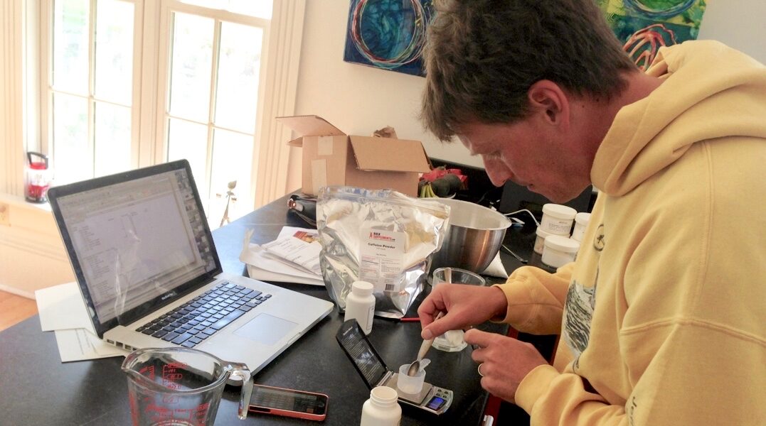 Jeff testing formulas in his kitchen