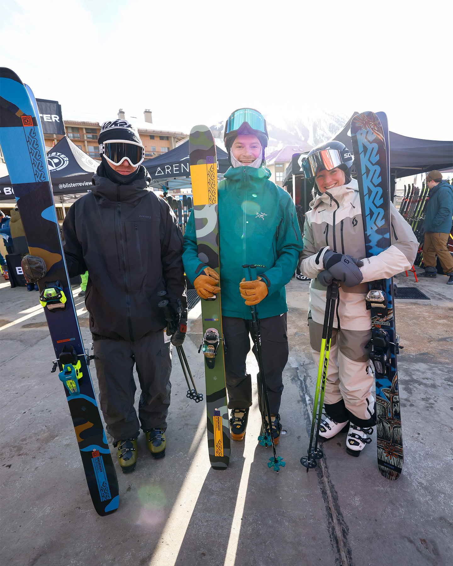 K2's Khai Krepela, Sean Fearon, and McKenna Peterson w/ new K2 skis