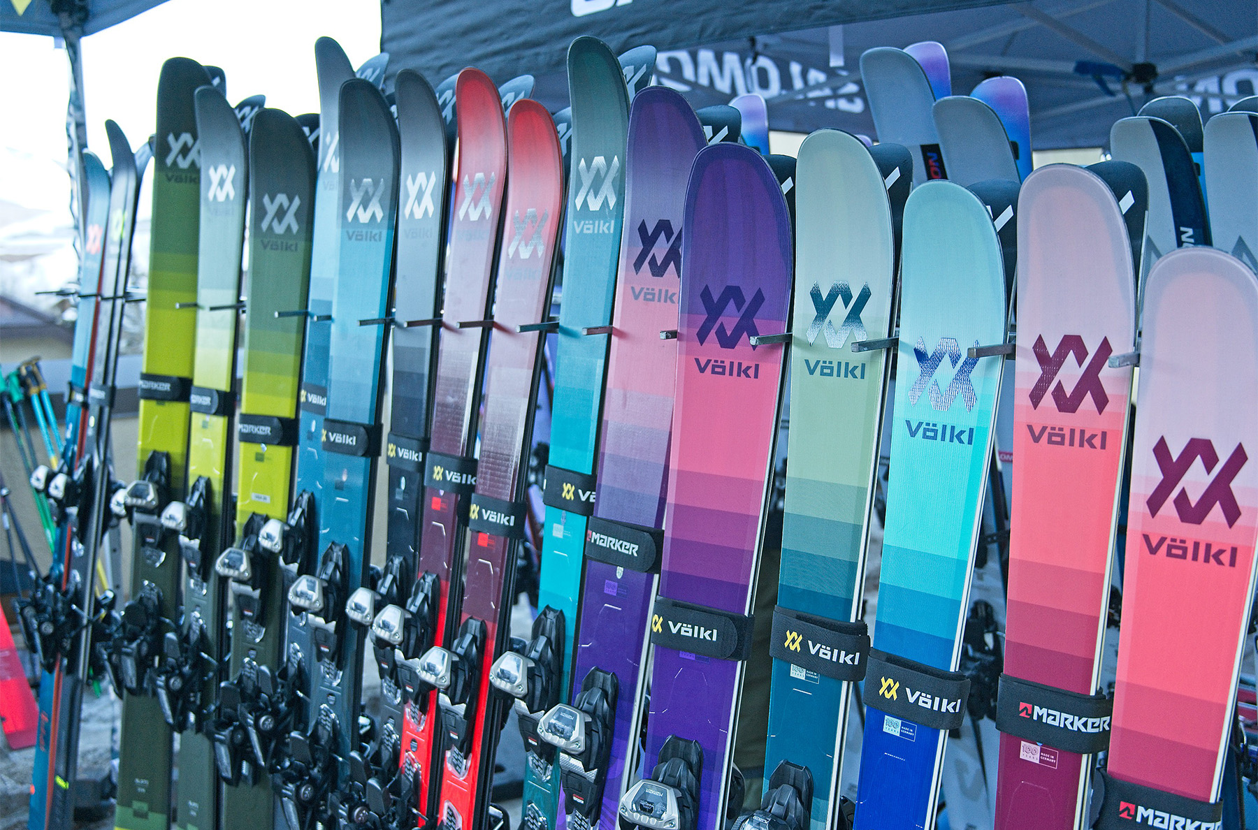 Volkl Blaze skis (114 on far left)