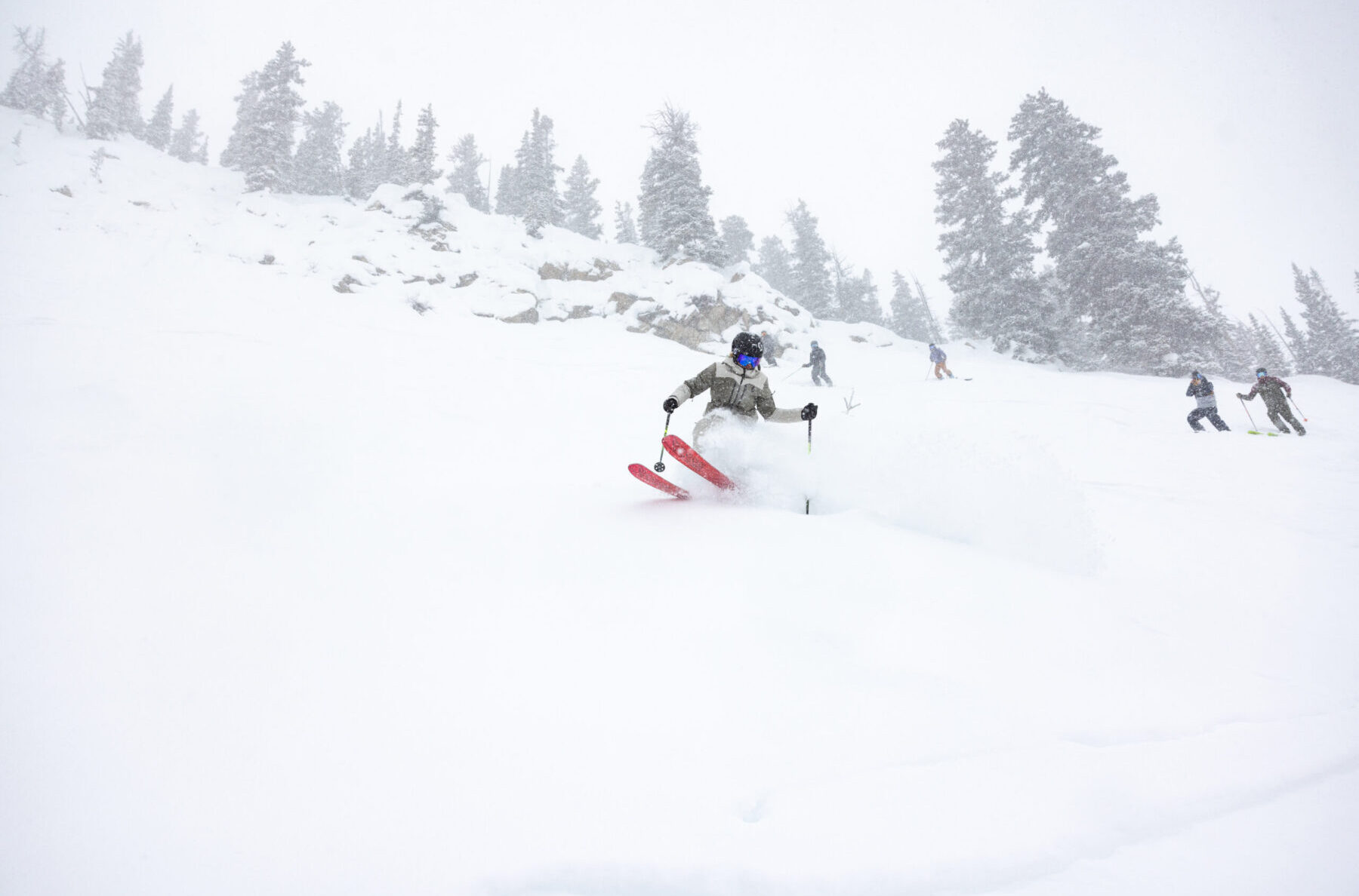 McKenna Peterson skiing with a group at Blister Summit 2023 (Crested Butte Mountain Resort, CO)