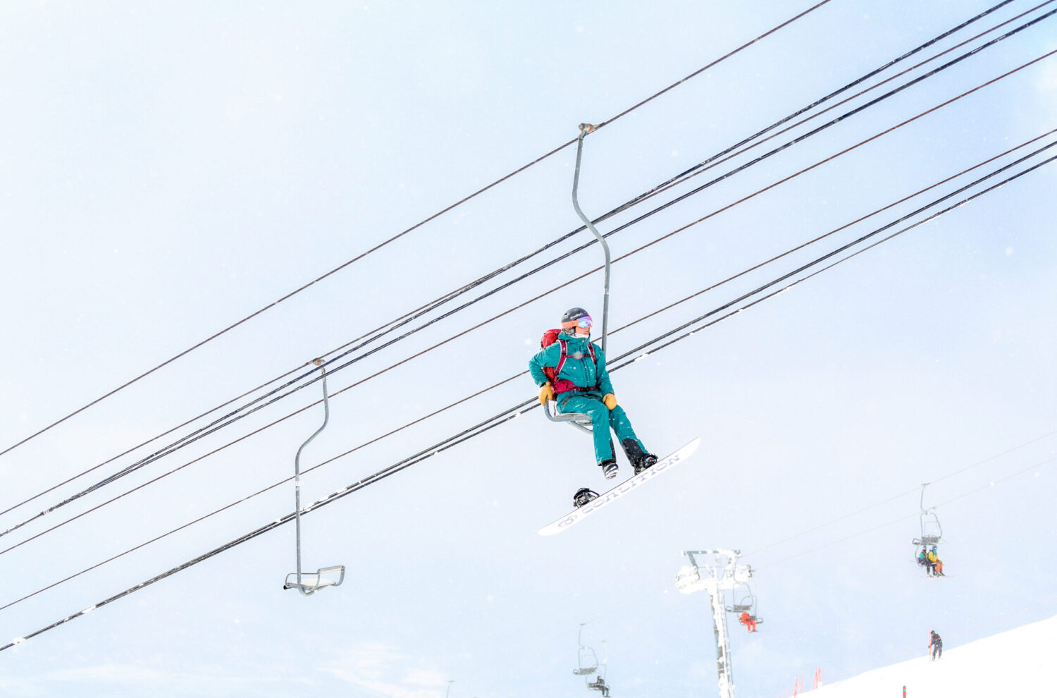 Jen snowboarding on a “Far Out” trip this year in Hokkaido, Japan (photo by Jacinta Gordon)