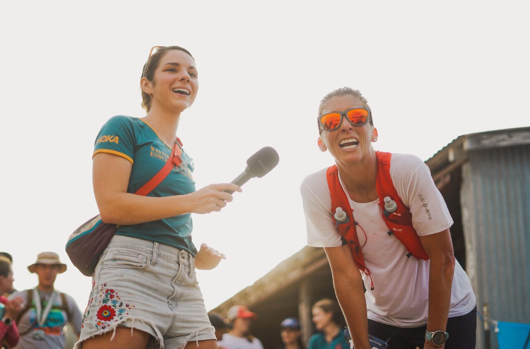 Courtney Dauwalter (right) after winning the 2023 Bandera 100k (Photo by Mike McMonagle)