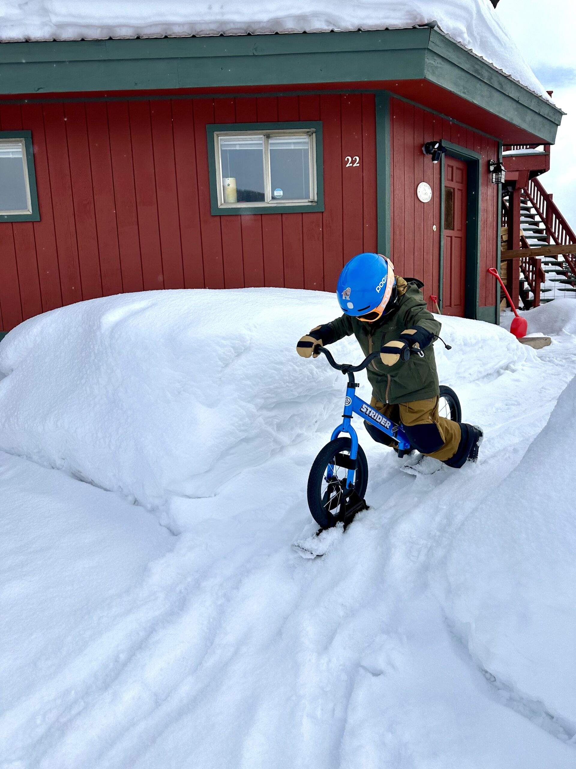 Linden using the Strider Snow Bike Kit