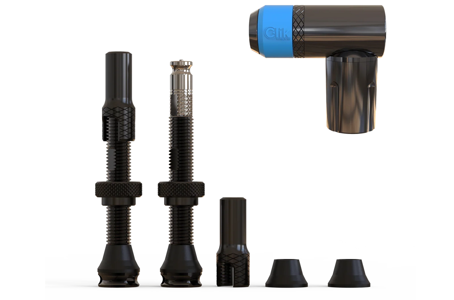 Clik tubeless valves and pump head