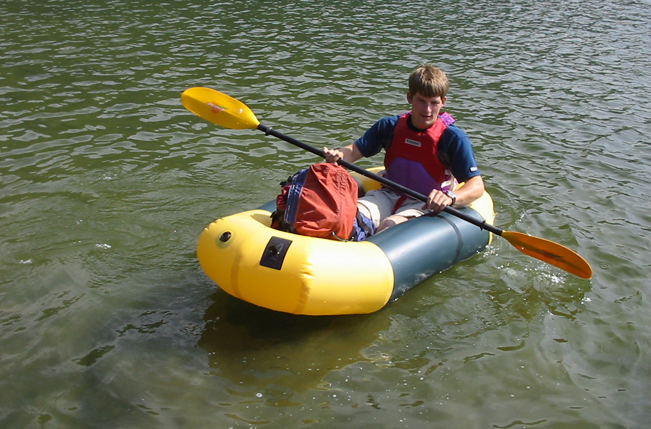 Thor Tingey in one of Alpacka's first packrafts