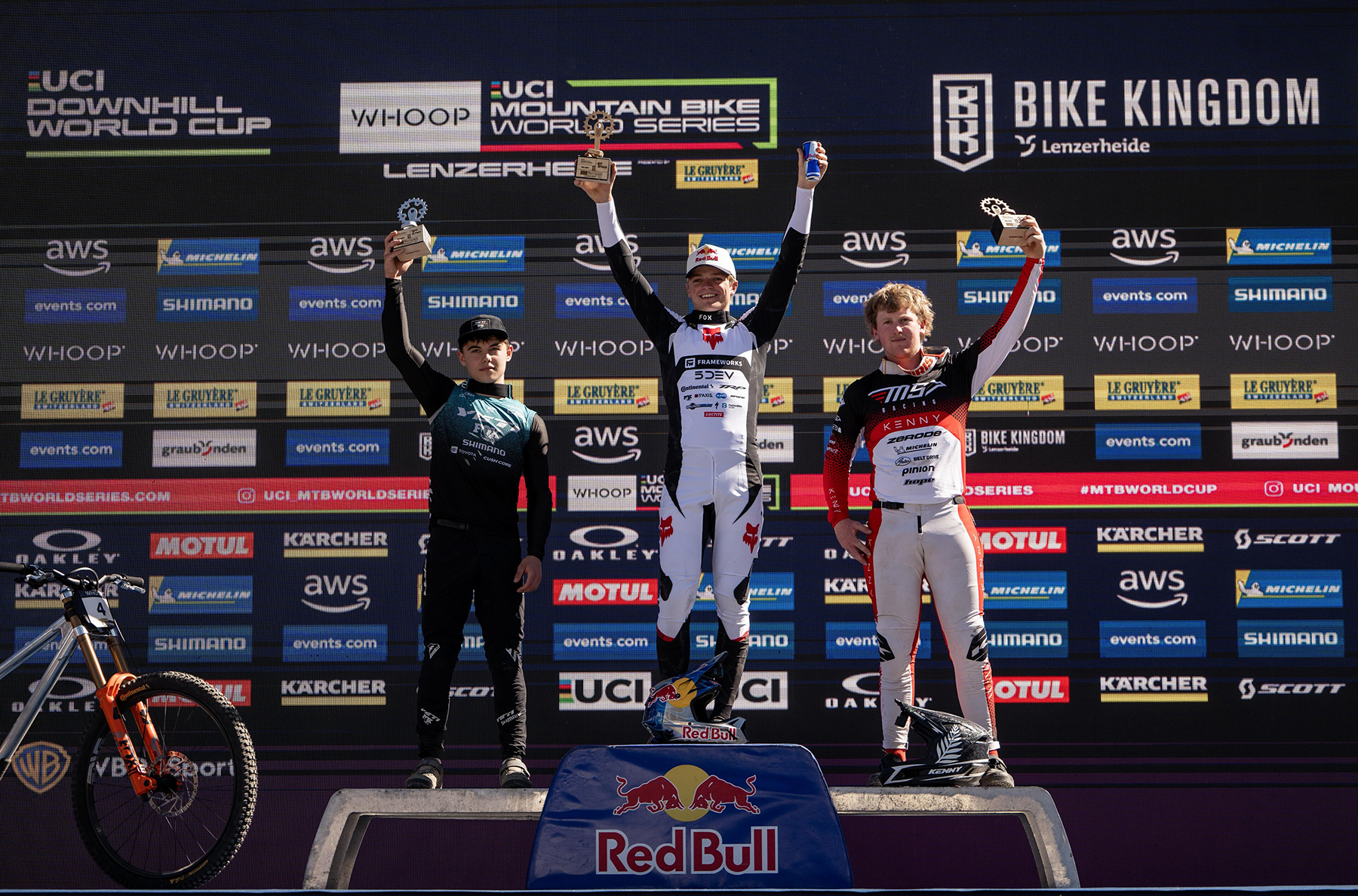 Asa Vermette, Jonty Williamson and Oli Clark at the UCI Mountain Bike World Cup 2025 in Lenzerheide
